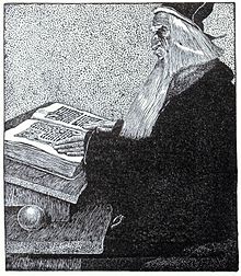 Merlin l'Enchanteur vu par Howard Pyle, dans l'édition 1903 de The Story of King Arthur and His Knights.