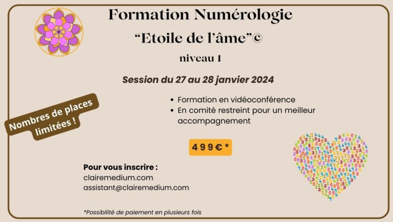 Formation Numérologie « Étoile de l’âme » © Niveau I en janvier 2024