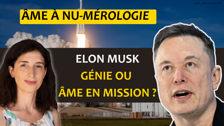 Portrait d'Elon Musk avec un focus sur sa numérologie karmique par Claire Thomas, révélant son destin et sa mission d'âme.