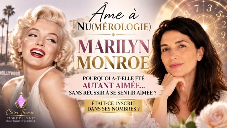 Marilyn Monroe et Claire Thomas sur l’affiche Âme à Nu(mérologie) consacrée au besoin d’amour.