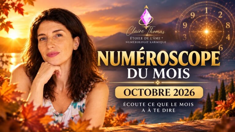 Claire Thomas sur l’affiche du Numéroscope d’octobre 2026 dans un décor de feuilles d’automne.